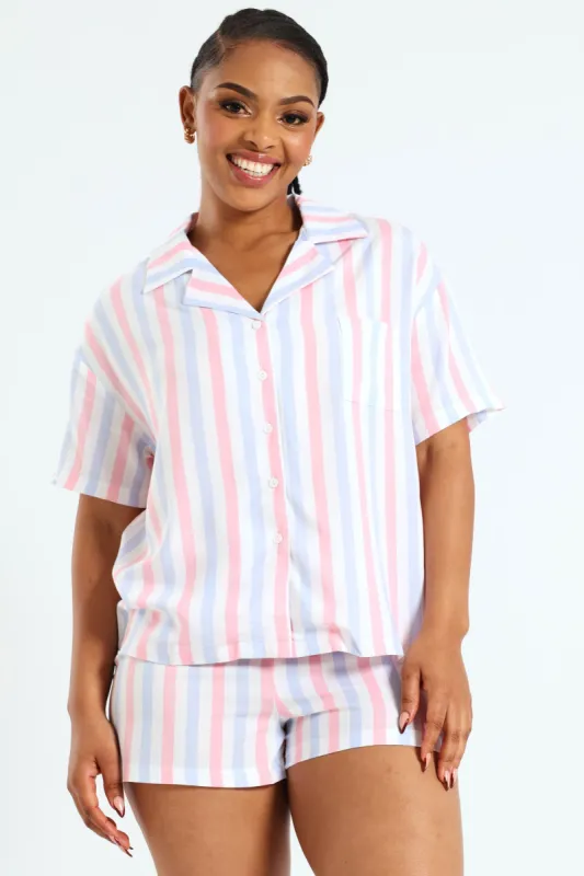 Button Through Stripe Short Set sold by Edgars