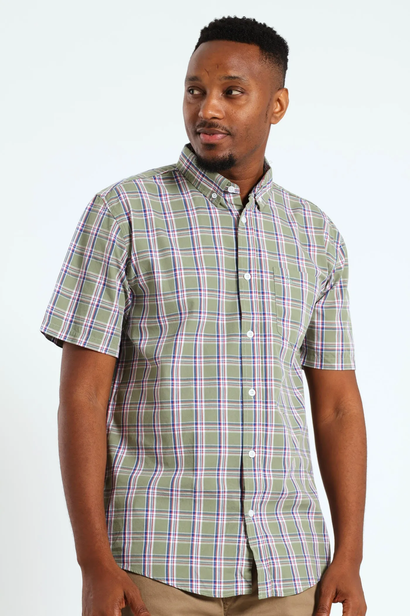 Button Down Check Shirt - Light Fatigue sold by Edgars