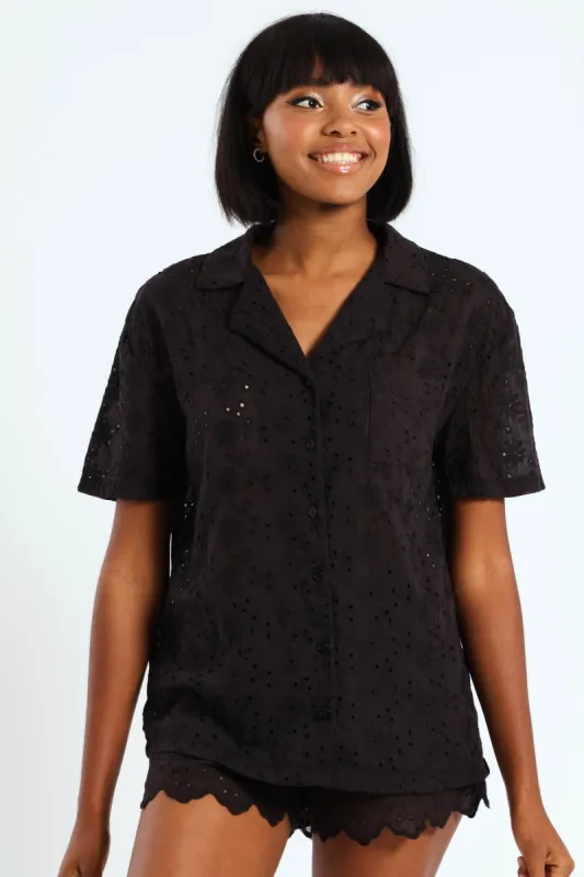 Anglaise Button Through Short Set - Black sold by Edgars 