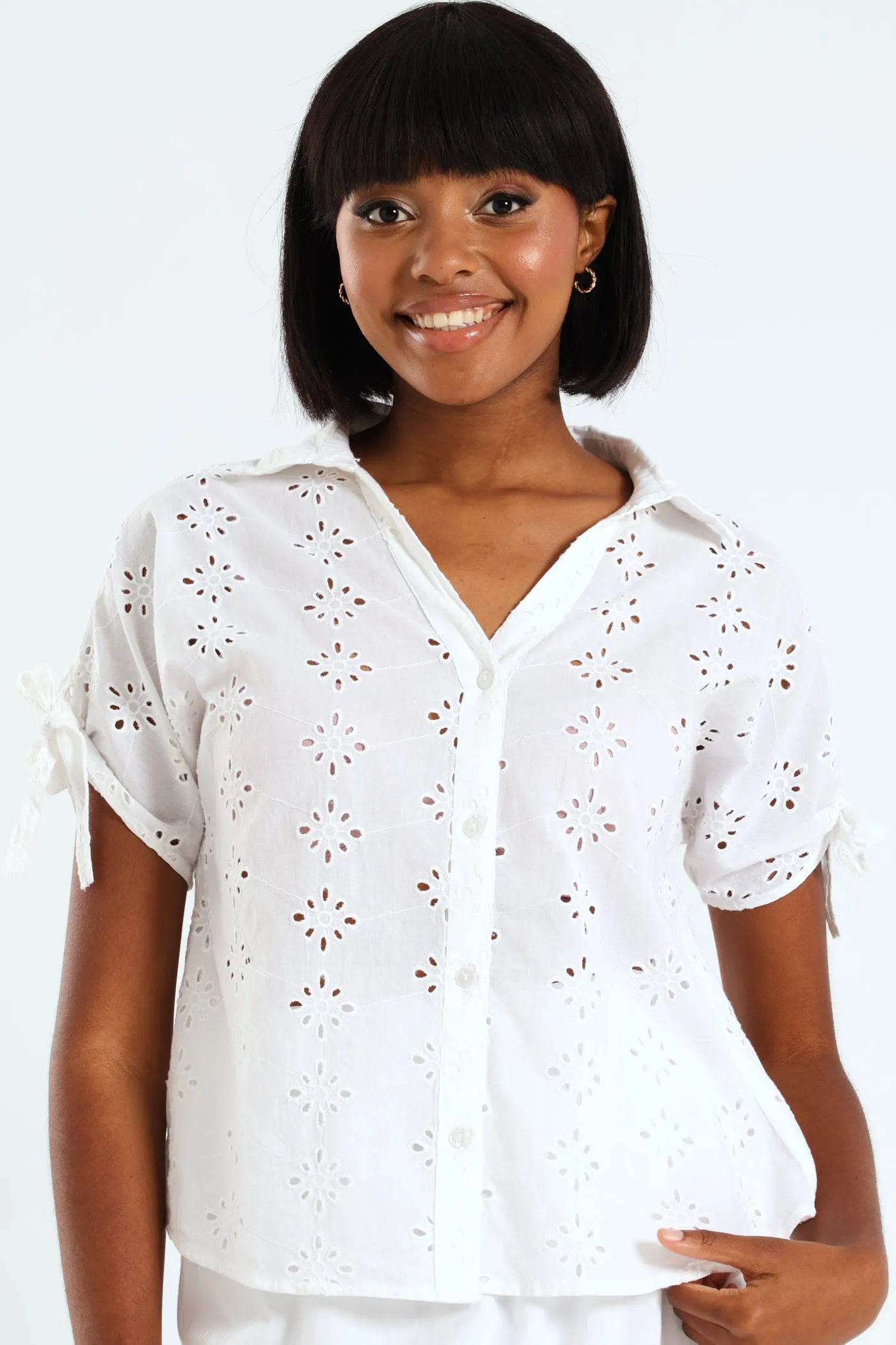Tie-Sleeve Anglaise Relaxed Shirt - White sold by Edgars
