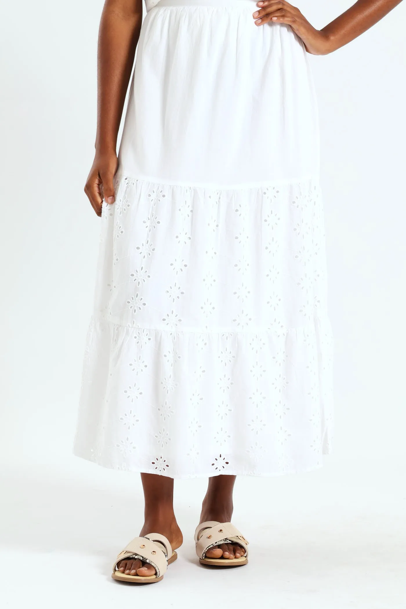 Tiered Anglaise Skirt - White sold by Edgars