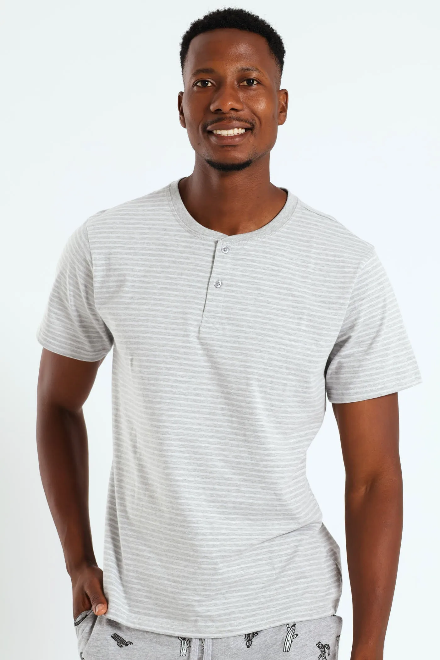 Feather Stripe Henley Sleep Shirt - Grey sold by Edgars