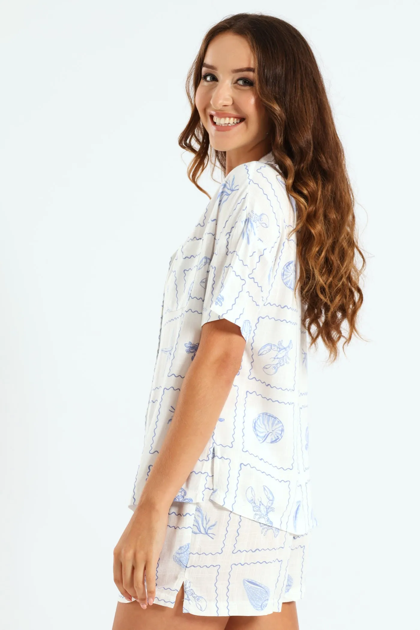 Button Through Print Linen Blend Short Set - White sold by Edgars product image thumbnail 2