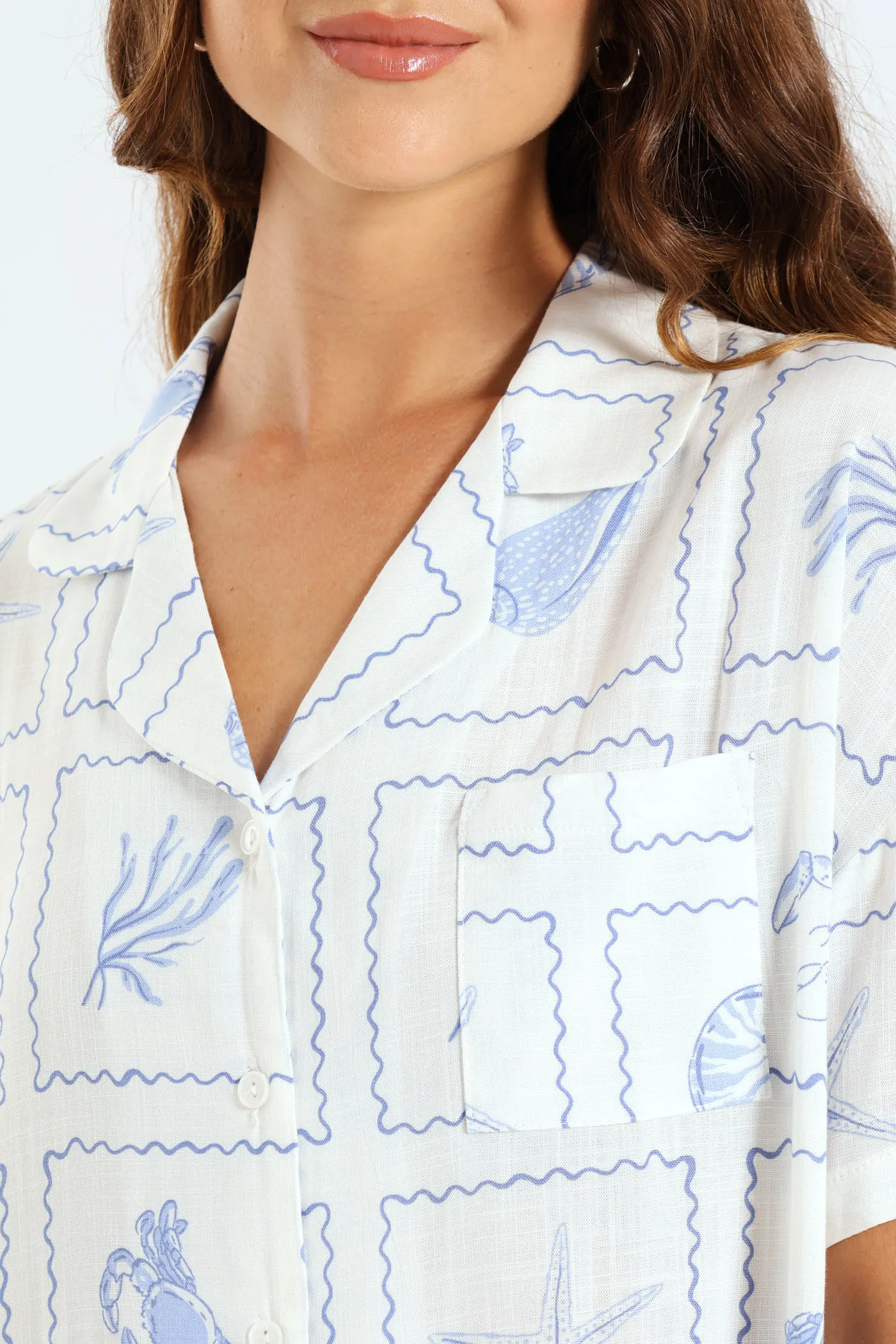 Button Through Print Linen Blend Short Set - White sold by Edgars product image thumbnail 4