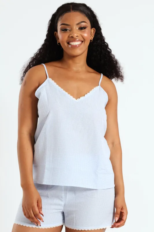 Strappy Top & Woven Short Sleep Set - Light Blue sold by Edgars