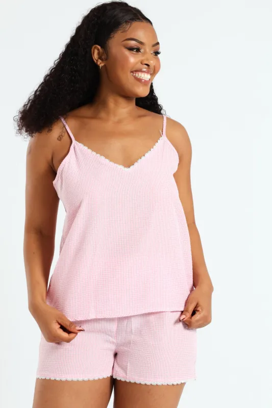 Strappy Top & Woven Short Sleep Set - Pink sold by Edgars