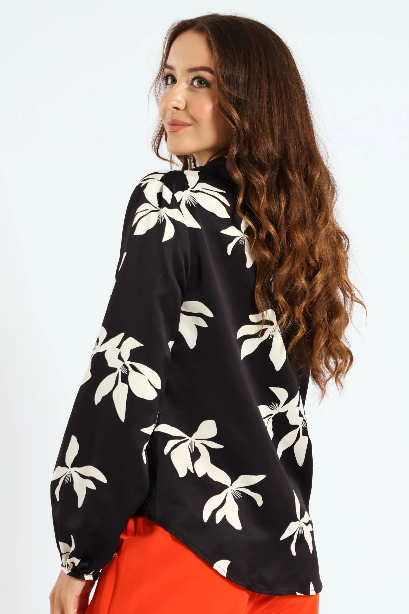 Knot Detail Satin Shirt - Black/Cream sold by Edgars product image thumbnail 2