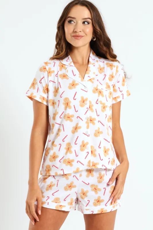 Button Through Short Christmas Knit Set  - White sold by Edgars