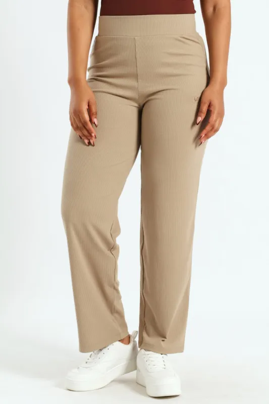 Elevated High Waist Straight Leg Pants - Taupe sold by Edgars