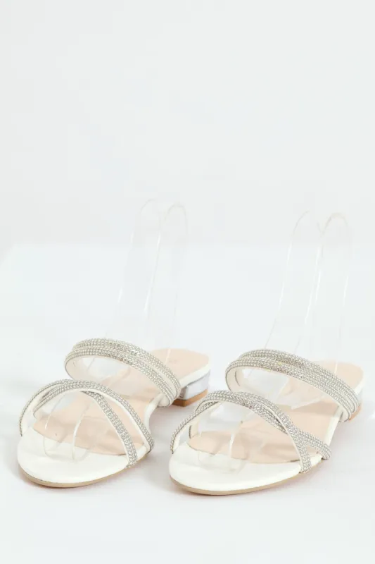 Twisted Diamante Strap Mule - White sold by Edgars