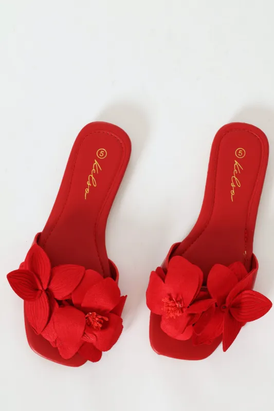Flower Trim Sandal - Red sold by Edgars