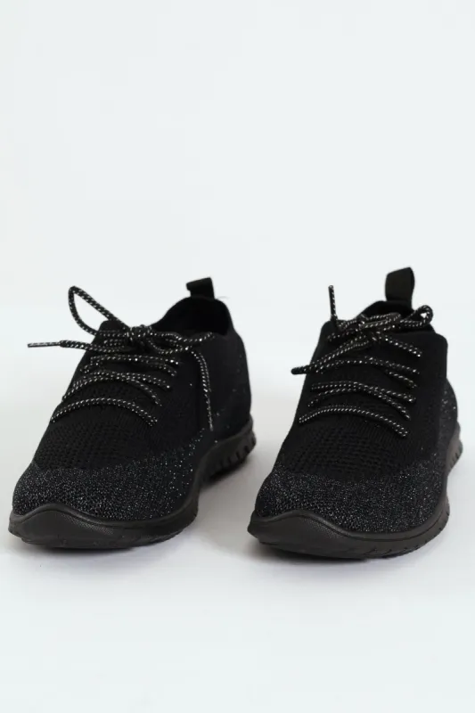 Soft Nansen Lurex Lace Up Sneaker - Black made by Hush Puppies