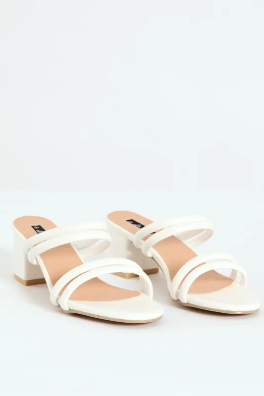 Multi Strap Kitten Block Mule Heel - White sold by Edgars