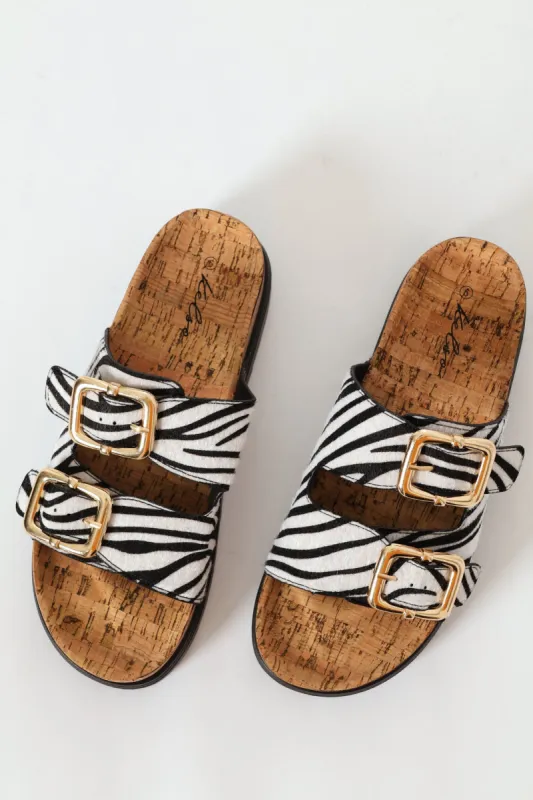 Pony Hair Mule On Cork Outsole - Black/White sold by Edgars