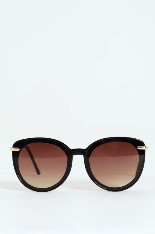 Gold Temple Rounded Cateye Gradient Lense Sunglasses - Black sold by Edgars