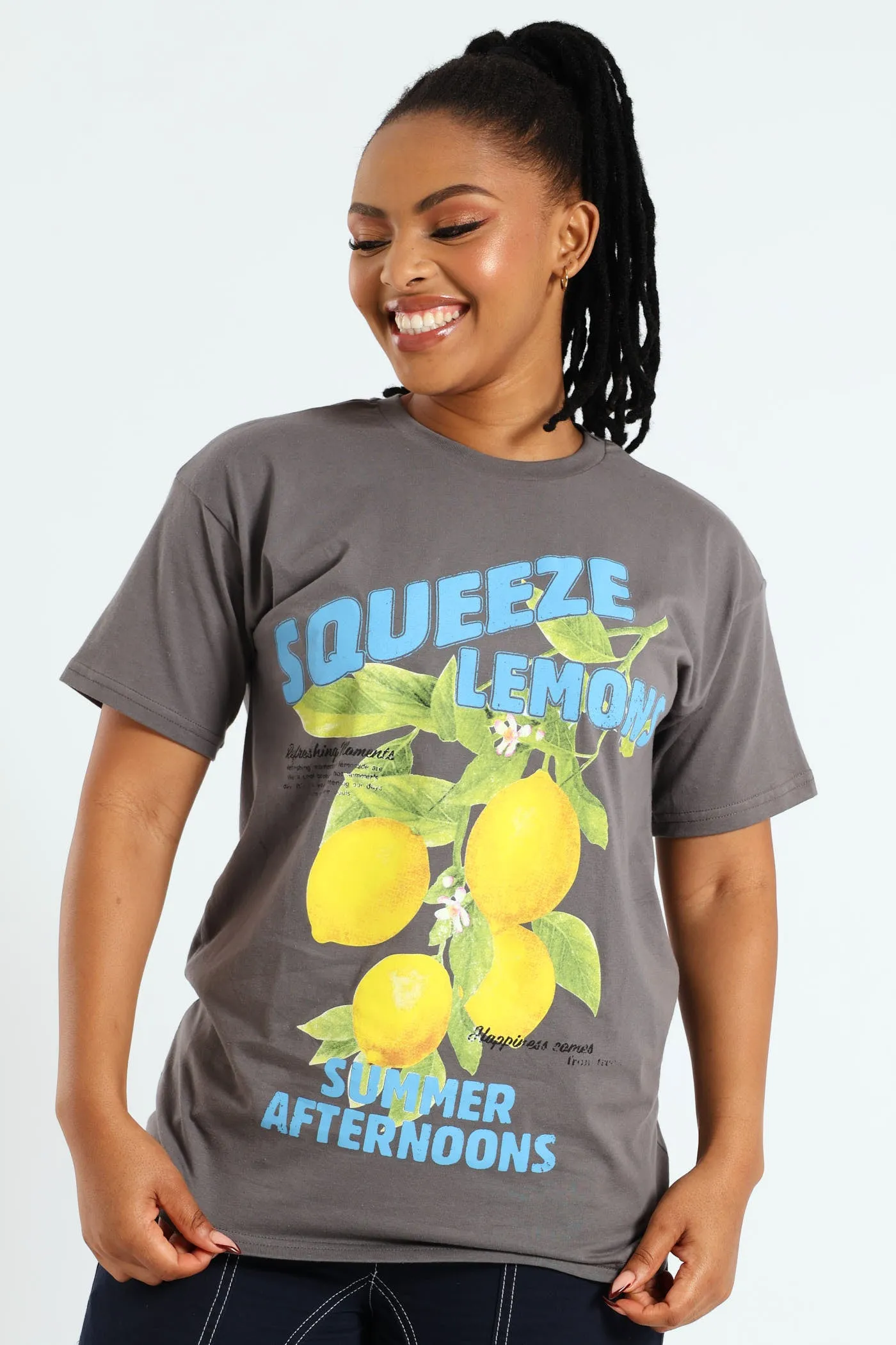 Lemon Printed Oversized Tee - Grey sold by Edgars
