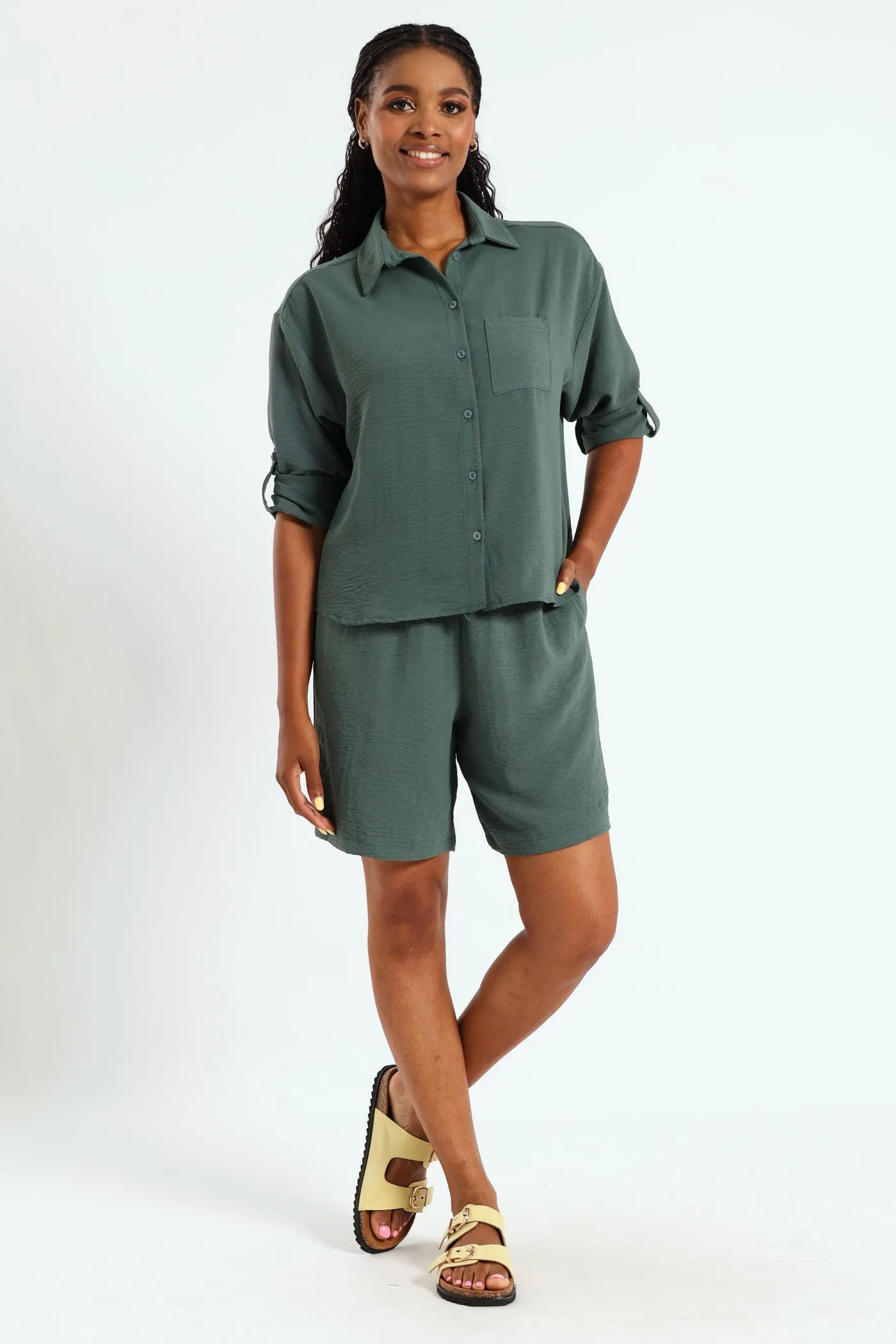Mid Thigh Elasticated Shorts - Forest Green sold by Edgars