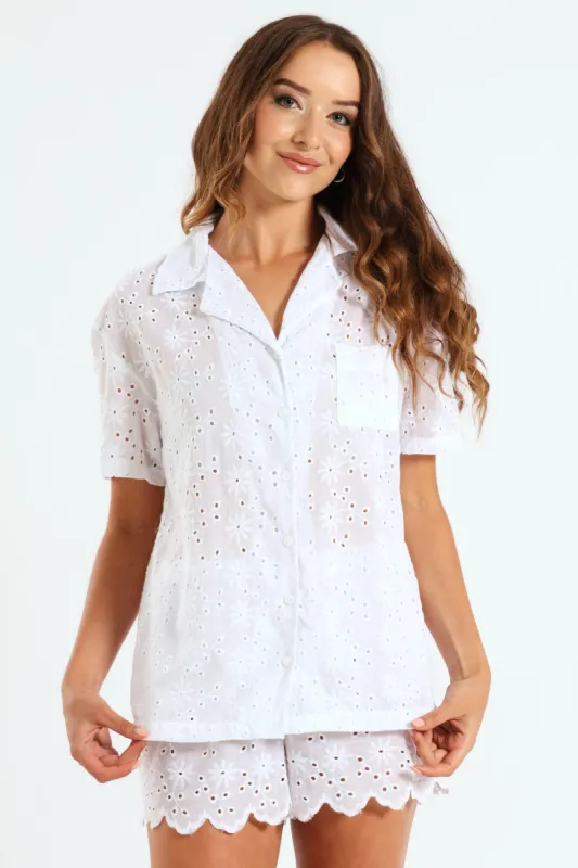 Anglaise Button Through Short Set - White sold by Edgars