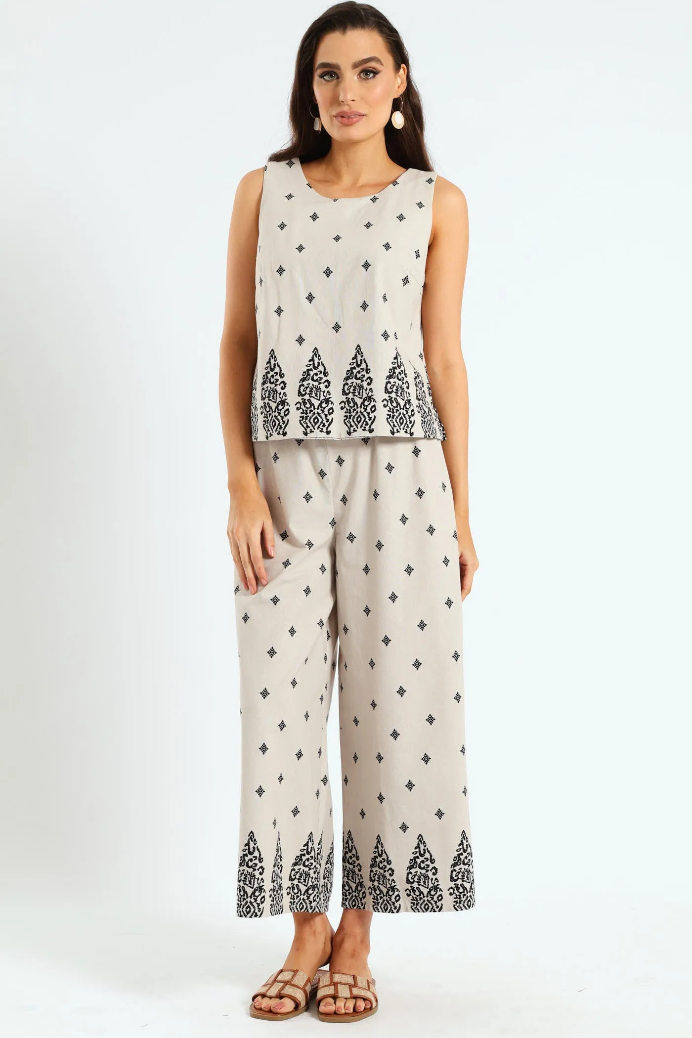 Shell Tank With Border - Beige/Black sold by Edgars