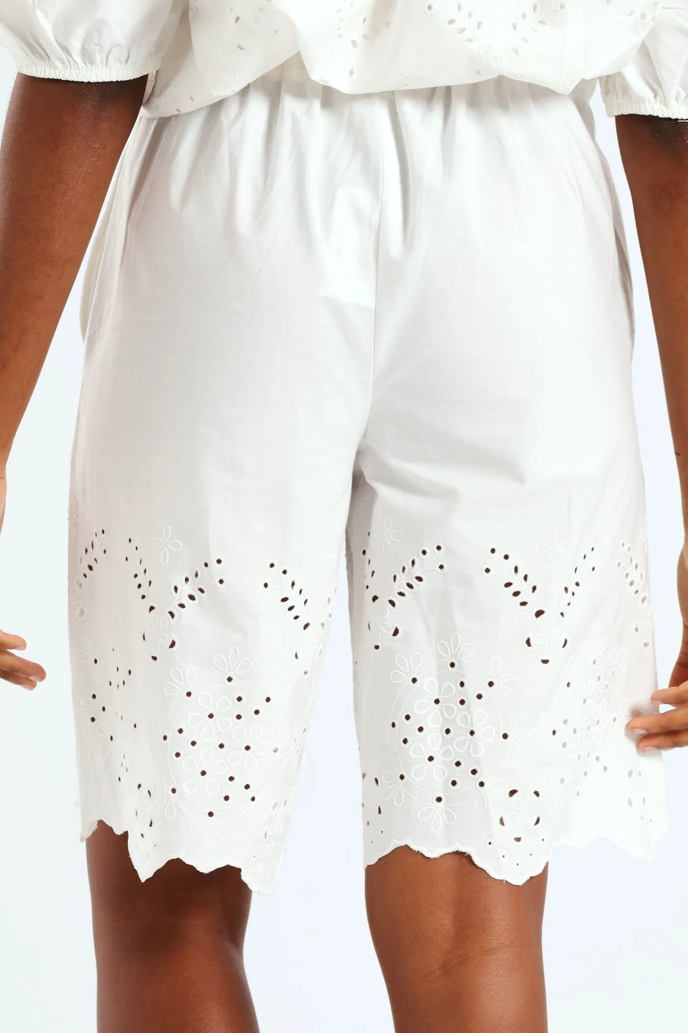 Pull On Flat Front Bermuda Shorts With Anglaise Hem - White sold by Edgars product image thumbnail 4