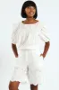 Pull On Flat Front Bermuda Shorts With Anglaise Hem - White sold by Edgars