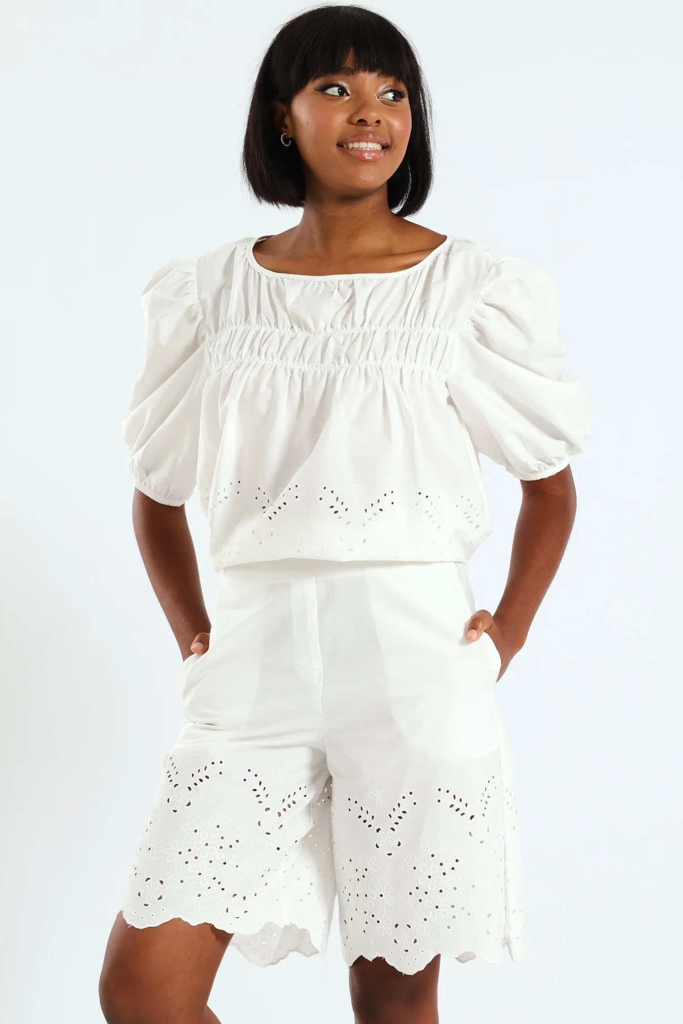 Pull On Flat Front Bermuda Shorts With Anglaise Hem - White sold by Edgars product image thumbnail 2