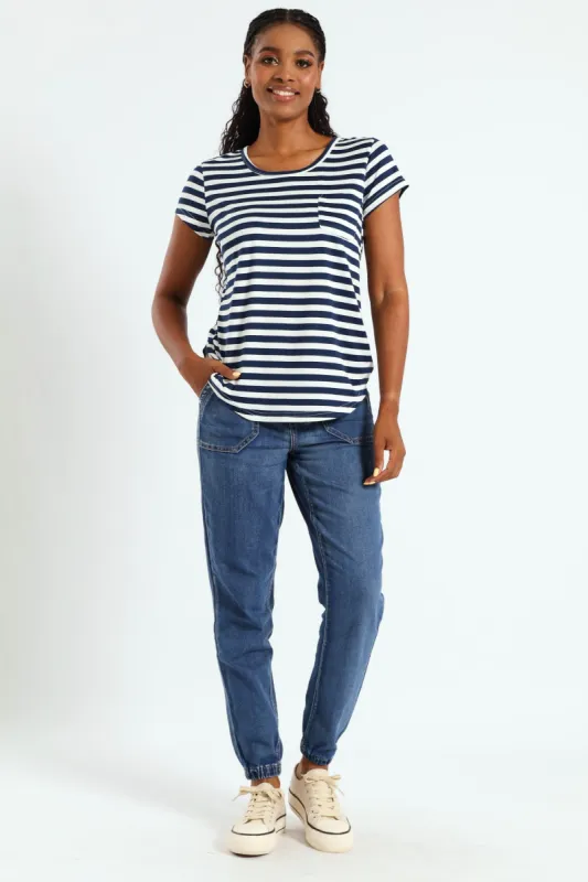 Stripe Pocket Tee - Navy/White sold by Edgars