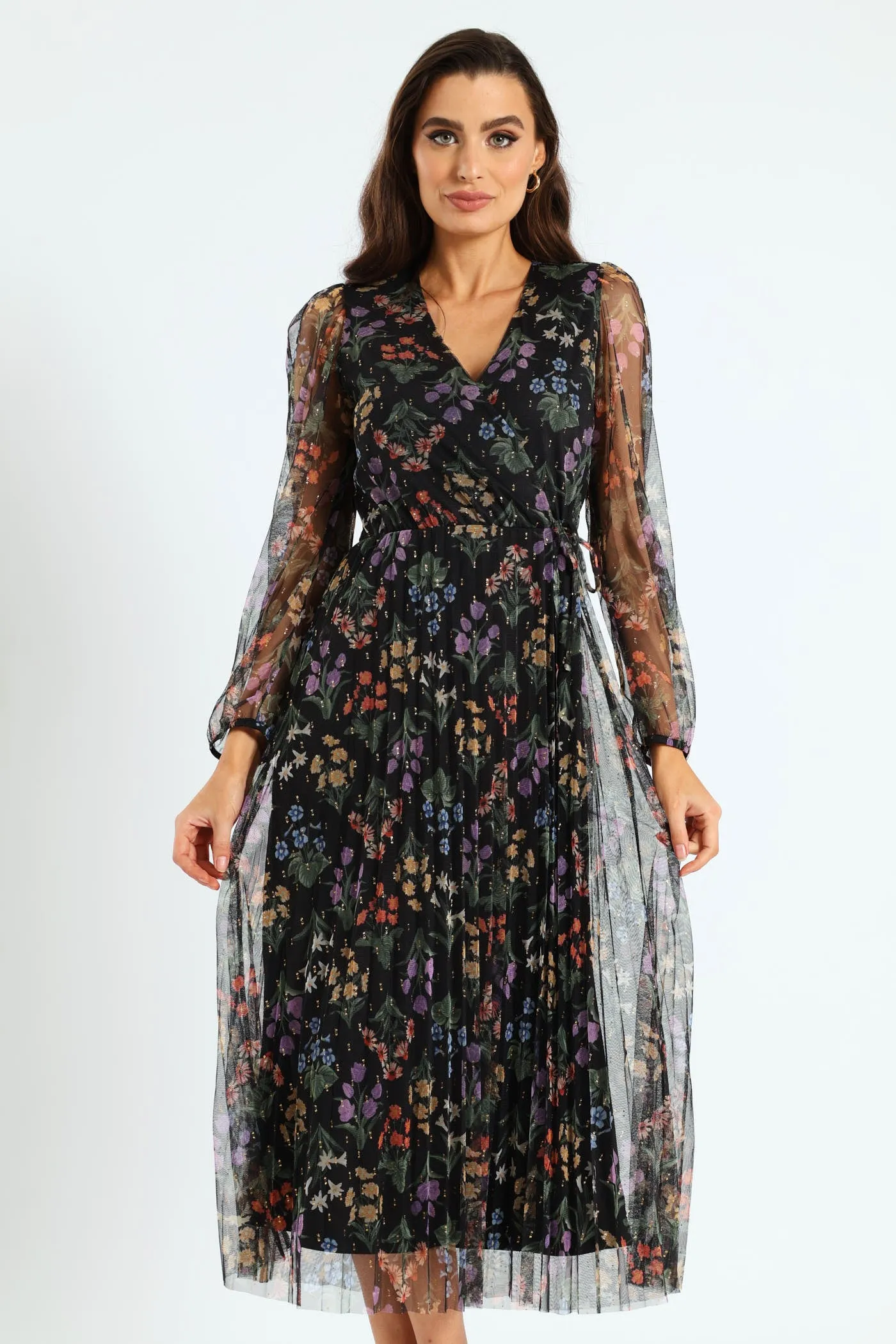 Wrap Pleated Mesh Maxi Dress - Black sold by Edgars product image thumbnail 2