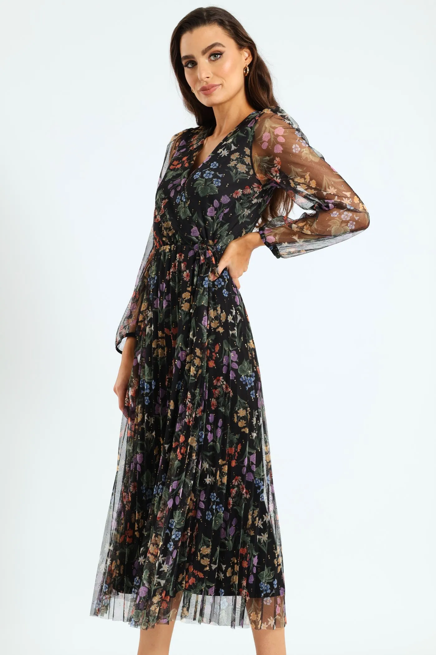 Wrap Pleated Mesh Maxi Dress - Black sold by Edgars product image thumbnail 3