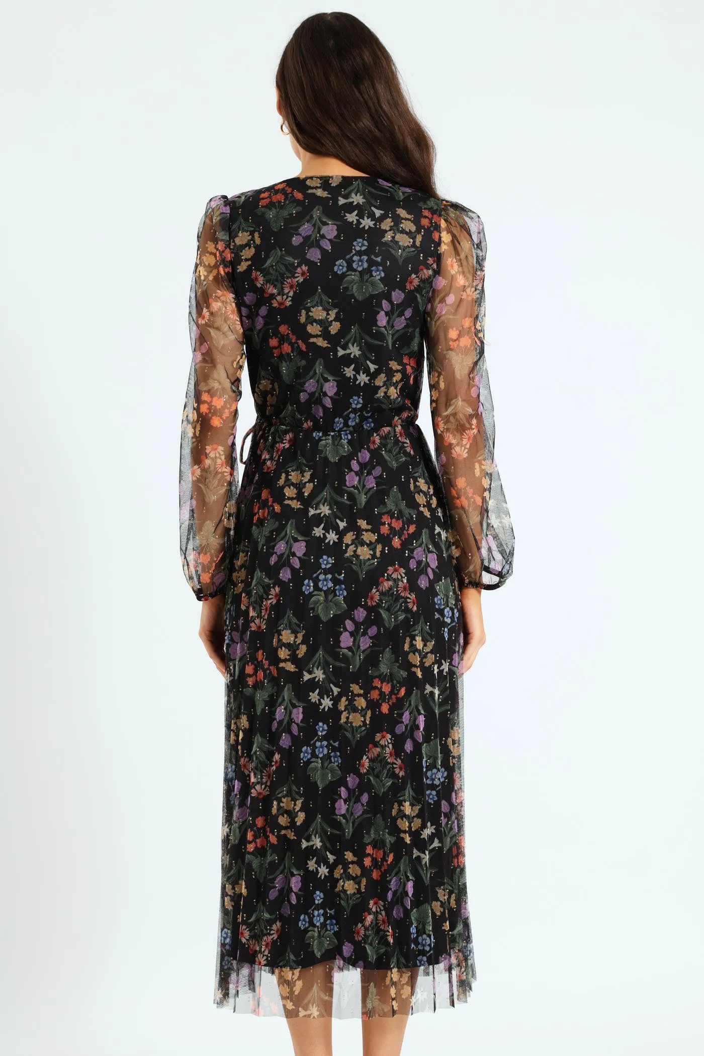 Wrap Pleated Mesh Maxi Dress - Black sold by Edgars product image thumbnail 4