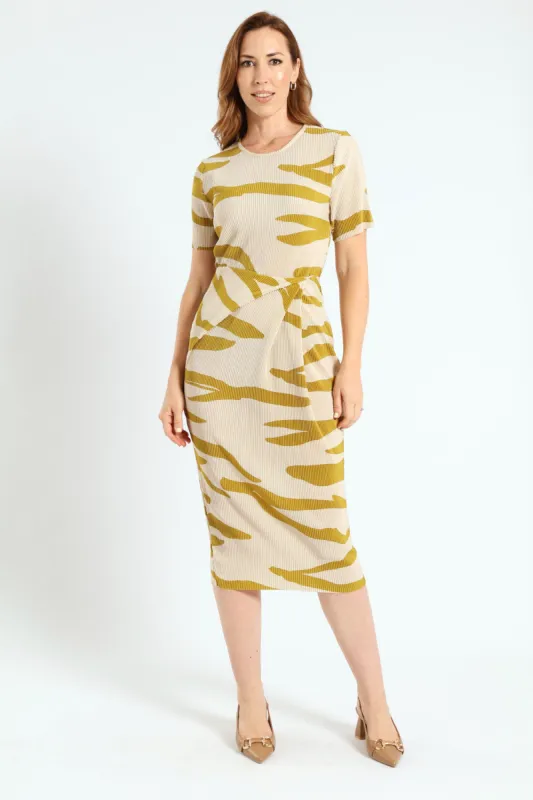 Drape Detail Plisse Midi Dress - Cream sold by Edgars