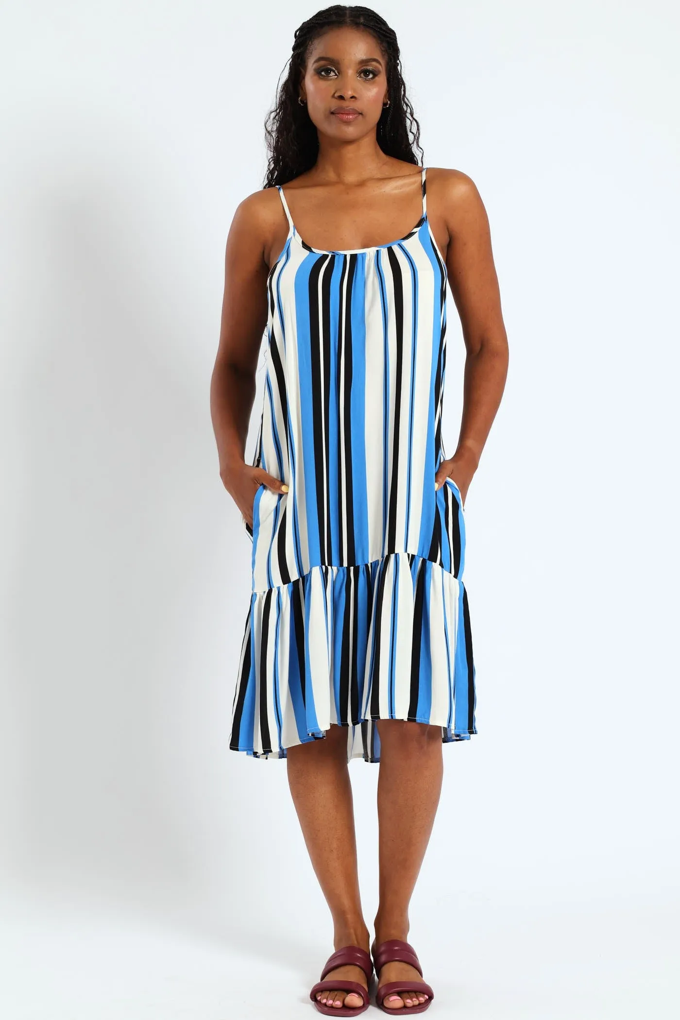 Strappy Peplum Hem Mini Dress - White/Blue sold by Edgars