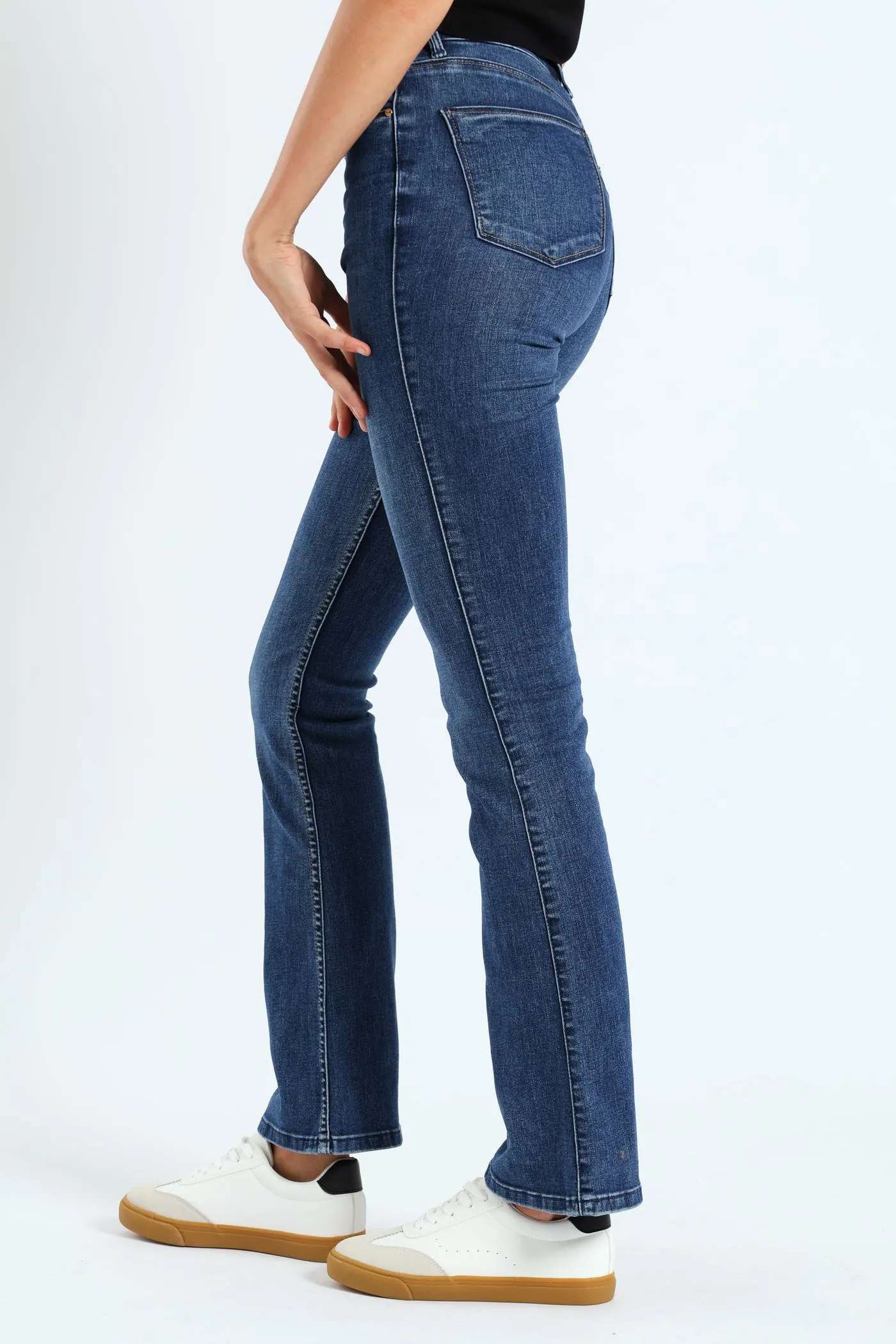 High Waist Bootleg Denim With Exposed Buttons - Dark Blue sold by Edgars product image thumbnail 3