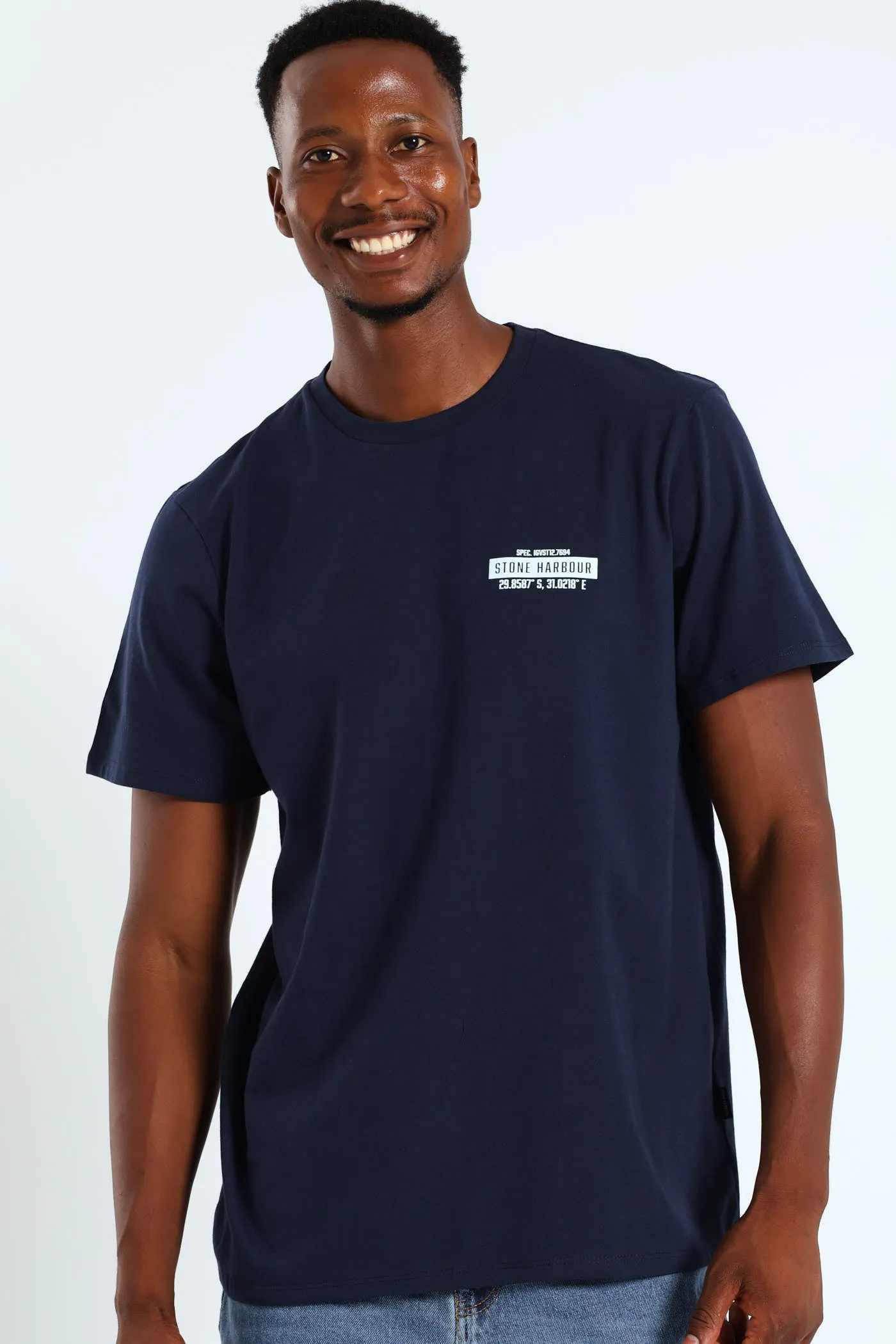 Topographic Front & Back Print Tee - Navy sold by Edgars