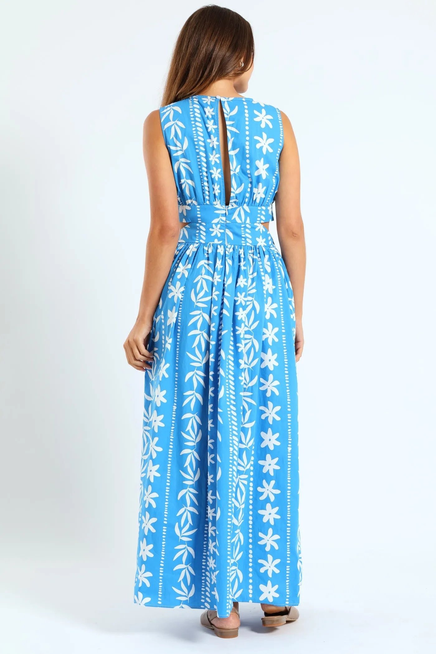 Cut-Out Printed Poplin Maxi Dress - White/Blue sold by Edgars product image thumbnail 3