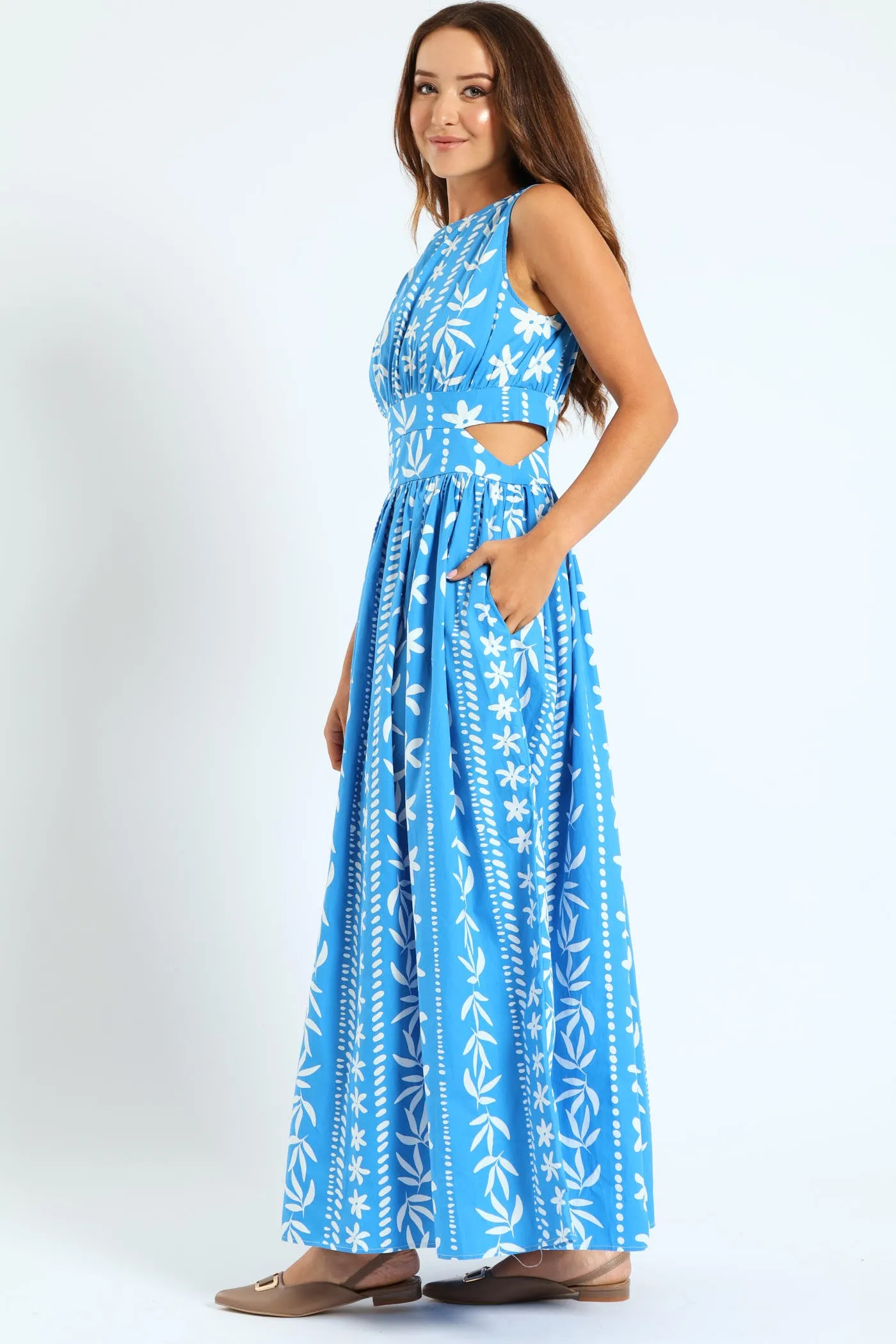 Cut-Out Printed Poplin Maxi Dress - White/Blue sold by Edgars product image thumbnail 2