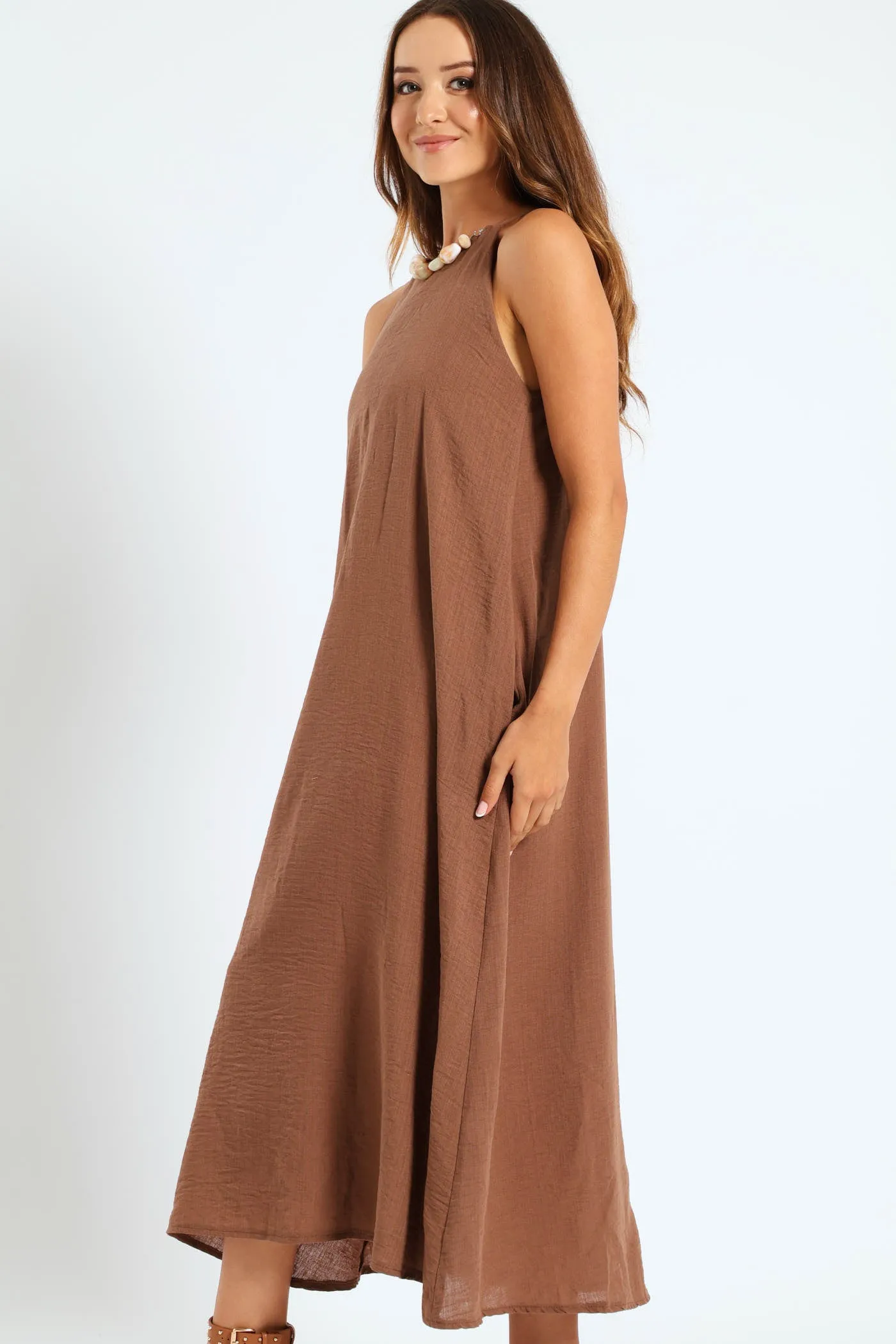 Strappy Hi-Neck Maxi Slip Dress With Necklace - Mid Brown sold by Edgars product image thumbnail 2