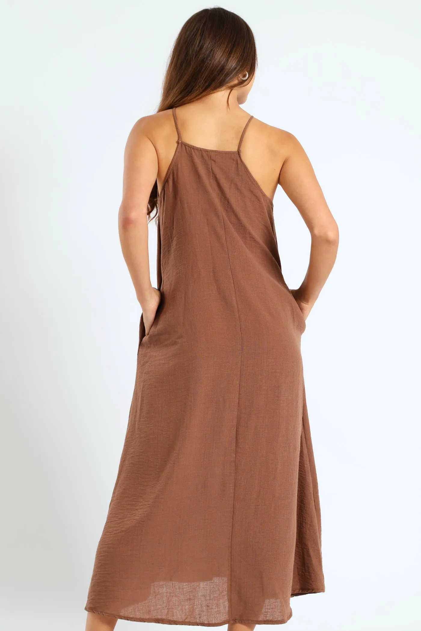 Strappy Hi-Neck Maxi Slip Dress With Necklace - Mid Brown sold by Edgars product image thumbnail 3
