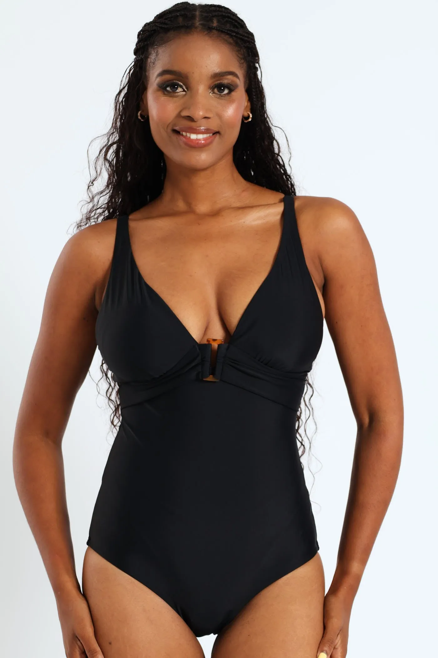 Plunge One Piece Swimsuit - Black sold by Edgars