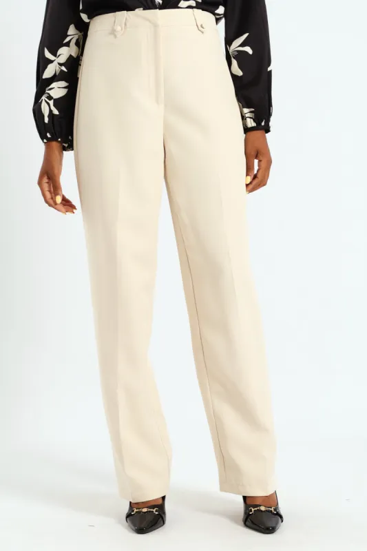 Button Tab Straight Leg Pants - Cream sold by Edgars