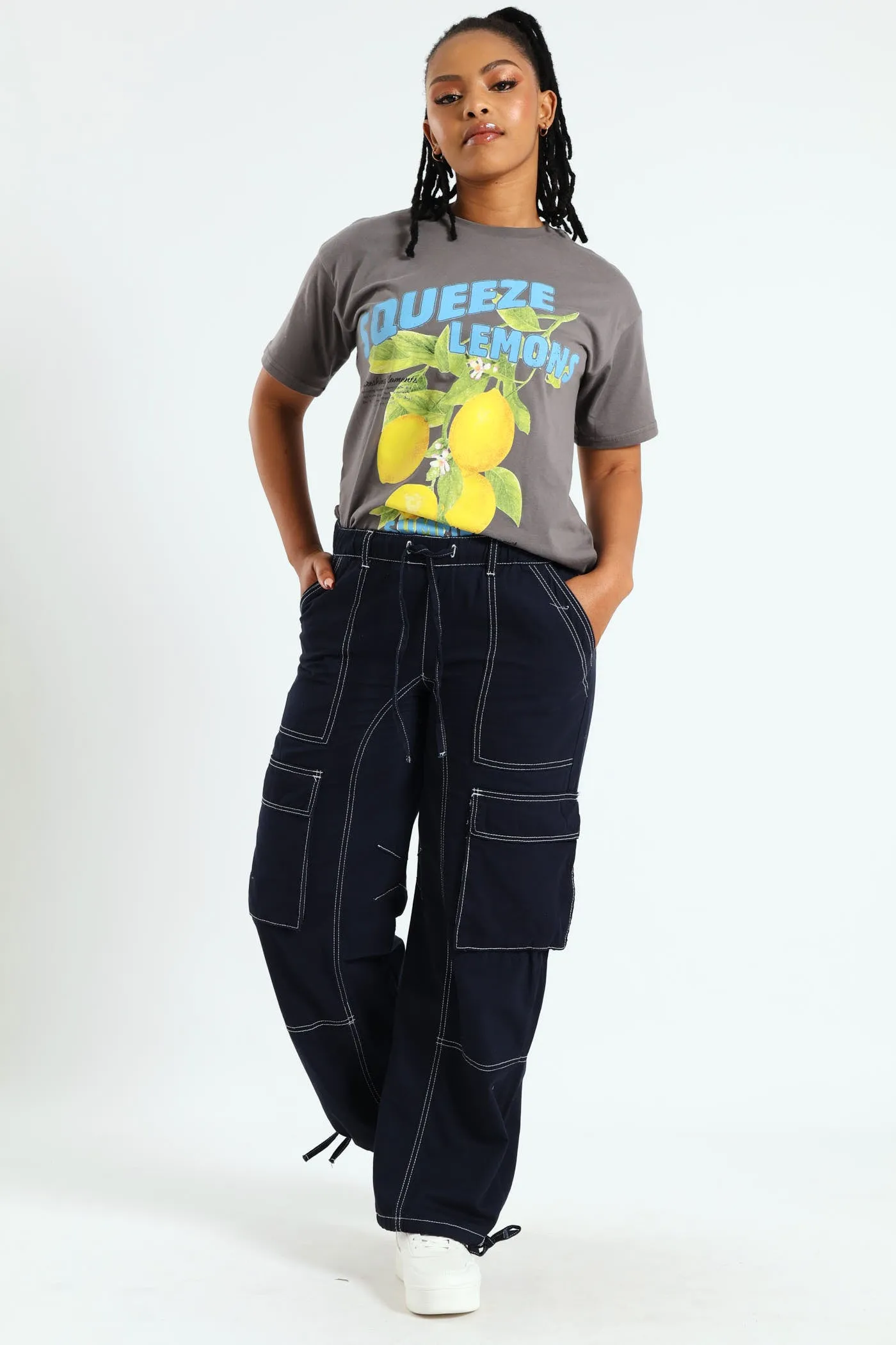 Contrast Cargo Trousers - Navy sold by Edgars
