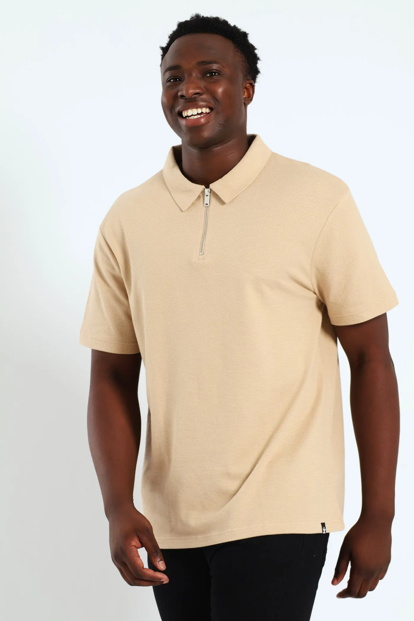 Stitch Waffle Zip Golfer - Stone sold by Edgars