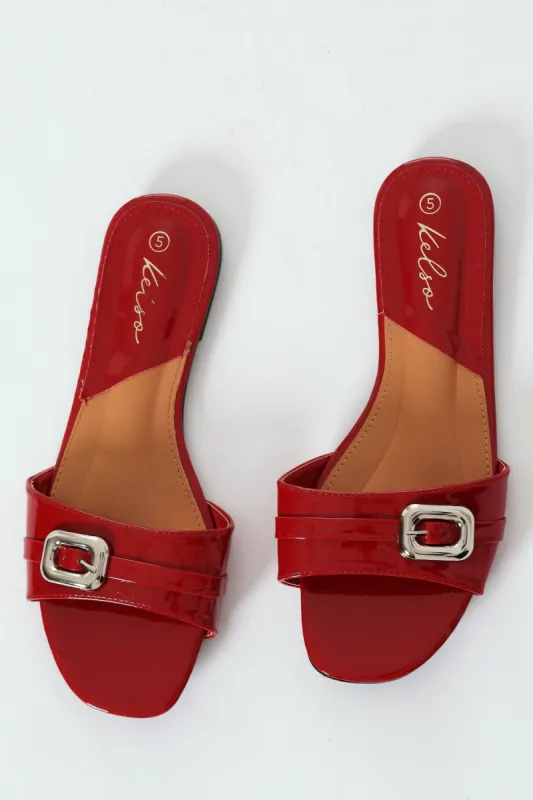 Square Toe Mule With Moudled Buckle Detail - Red sold by Edgars