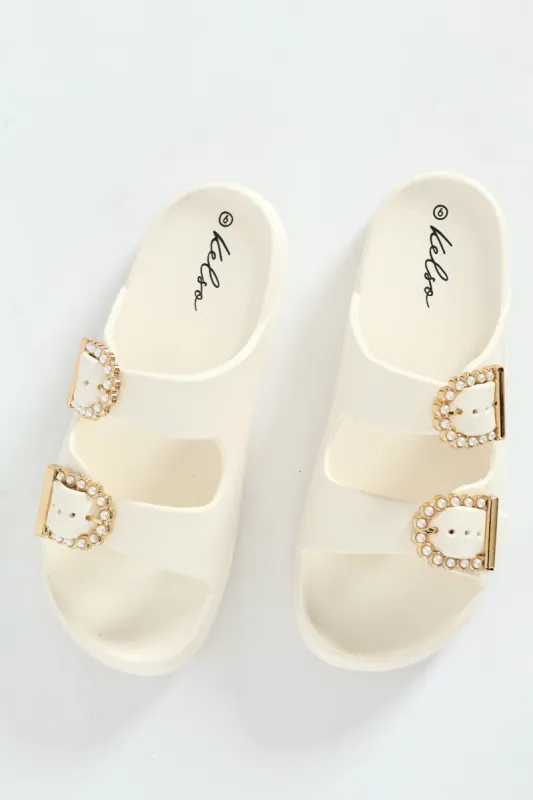 Eva Slide With Pearl Buckle - Off White sold by Edgars 
