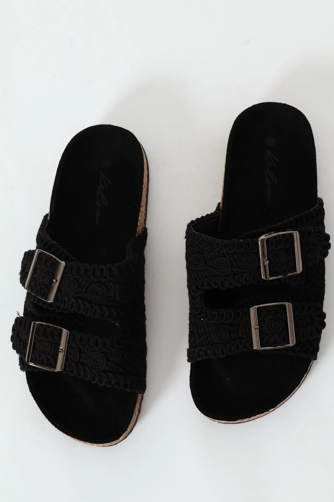 Crochet Style Cork Birkie Sandal - Black sold by Edgars