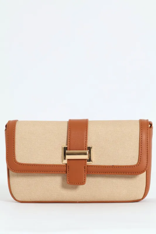 Front Tab Canvas Satchel Bag - Tan sold by Edgars