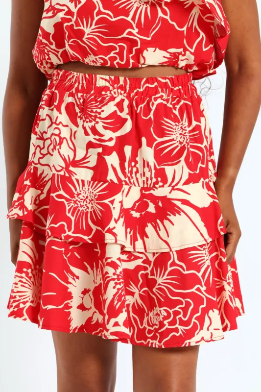 Pull On Rara Mini Skirt - White/Red sold by Edgars