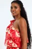 One Shoulder Floral Frill Top With Bubble Hem - White/Red sold by Edgars