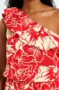 One Shoulder Floral Frill Top With Bubble Hem - White/Red sold by Edgars