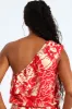 One Shoulder Floral Frill Top With Bubble Hem - White/Red sold by Edgars